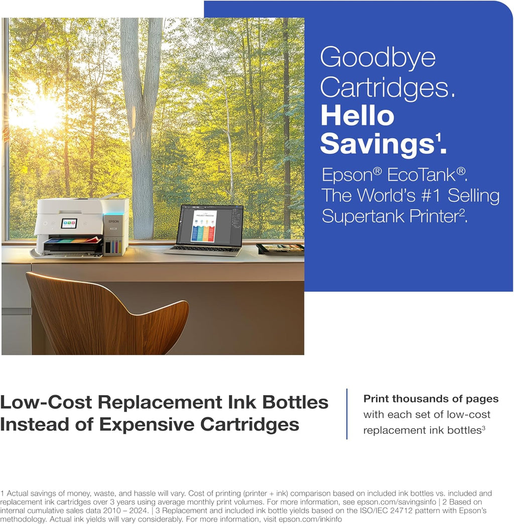 Epson EcoTank ET-4950 Wireless All-in-One Color Supertank Printer with up to 3 Years of Ink Refillable Tanks, Perfect for Office, 18 PPM, 2.4" Colorful Touchscreen, Auto Document Feeder - White
