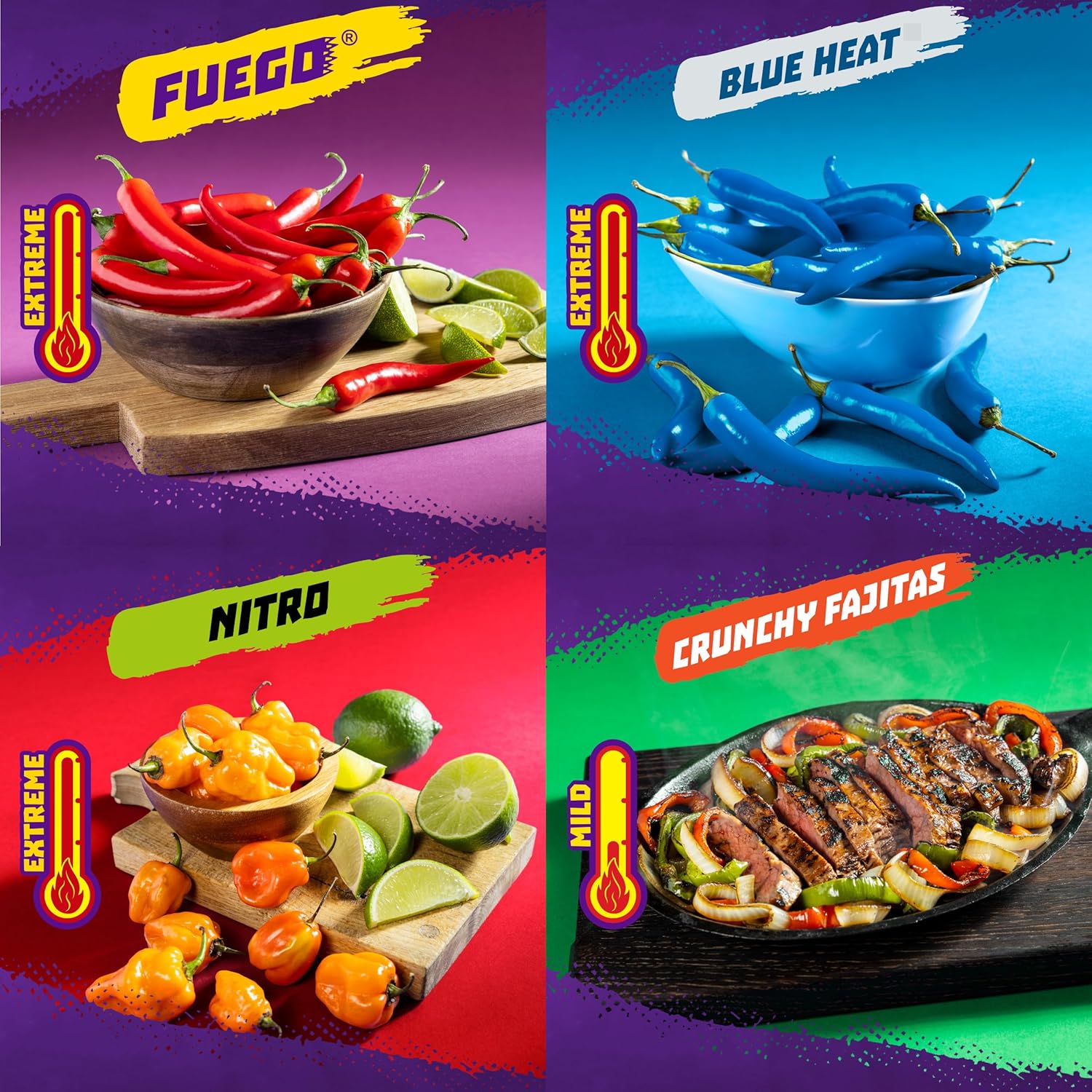Takis 18 pc / 1 oz Variety Pack, Assorted Flavored Mixed Rolled Tortilla Chips – (5) Fuego, (5) Blue Heat, (4) Nitro, (4) Crunchy Fajitas (Pack of 2)