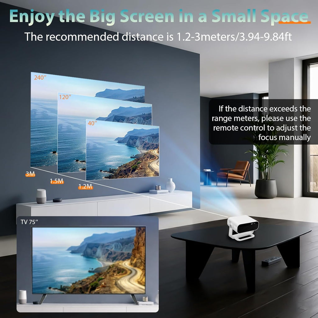 ZDK 1080P Movie Projector for Bedroom: Smooth Grain Free Image Quality with Crisp Details for Family - 360°Rotatable Mini Proyector with Wifi & Bluetooth - 4K Support TV iPhone Airplay - White