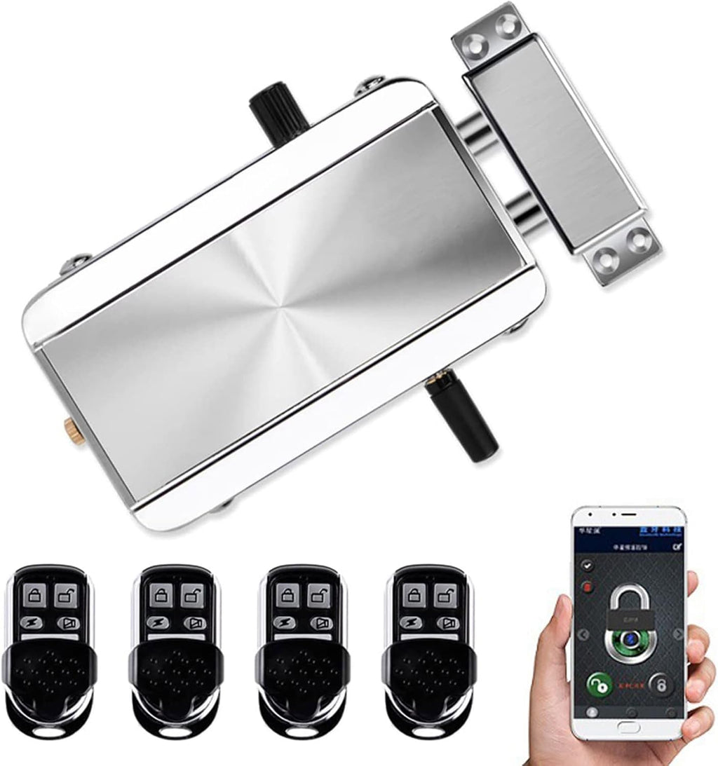 Electronic Door Lock, Zinc Alloy Anti-Theft Remote Door Lock with 4 Remote Controls, Keyless Entry Smart Remote Control Lock for Home Office Garage, Remote/TTLock/Bluetooth Unlock ﻿