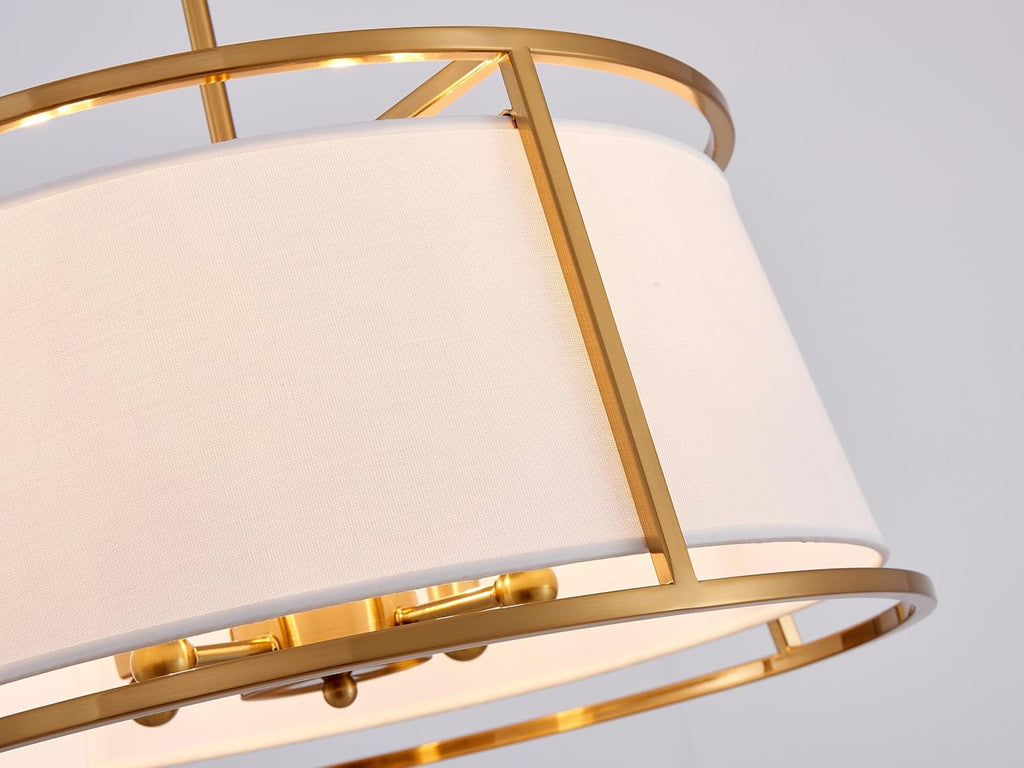 Shrine Lighting Drum Chandeliers, Modern Style, Perfect Pendant Light Fixture for Dining Room, Living Room, D20'' x H9'', Adjustable Chains 59'', E12*4 Sockets, White Lampshade & Brass Finish Frame