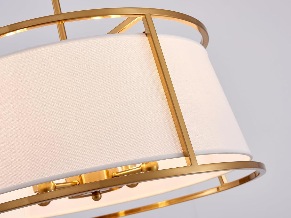 Shrine Lighting Drum Chandeliers, Modern Style, Perfect Pendant Light Fixture for Dining Room, Living Room, D20'' x H9'', Adjustable Chains 59'', E12*4 Sockets, White Lampshade & Brass Finish Frame