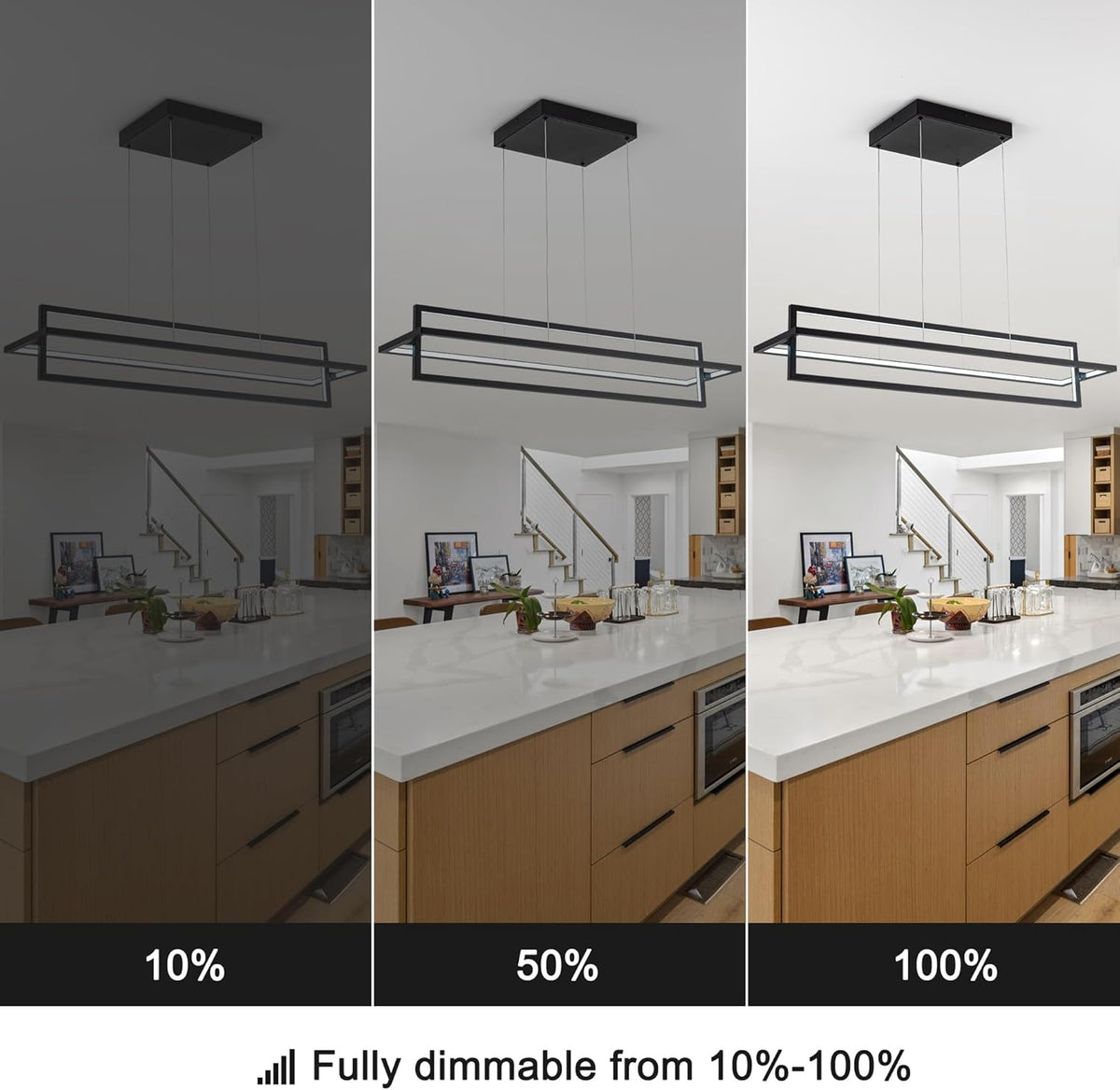 Modern LED Linear Rectangle Chandelier Dimmable 35.4” Kitchen Island Lighting, Contemporary Hanging Linear Led Pendant Chandelier Light Fixture for Dining Room Hallway Bar Black