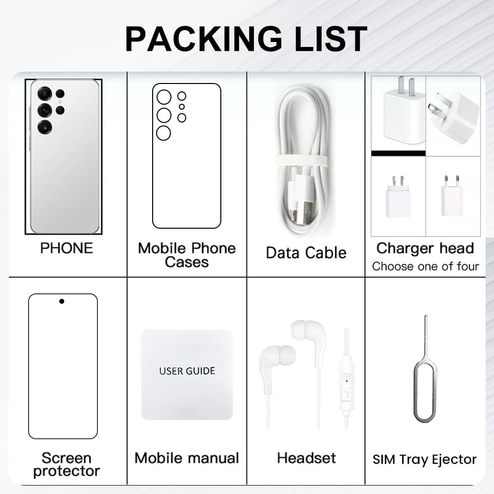 Unlocked Cell Phones I25 Ultra 5G Smartphone Android 14 Unlocked Phones 12GB+512GB Snapdragon 8Gen3 7" HD Screen 48MP+108MP 6800mAh Support Dual SIM Fingerprint Lock GPS Face ID (White)