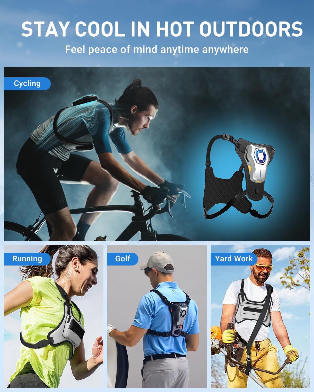 Portable Wearable Fan Rechargeable, Lightweight Cooling Vest, Portable Back Air Conditioner, Cooling Clothes Perfect for Travel, Sport, Hiking (Camouflage)