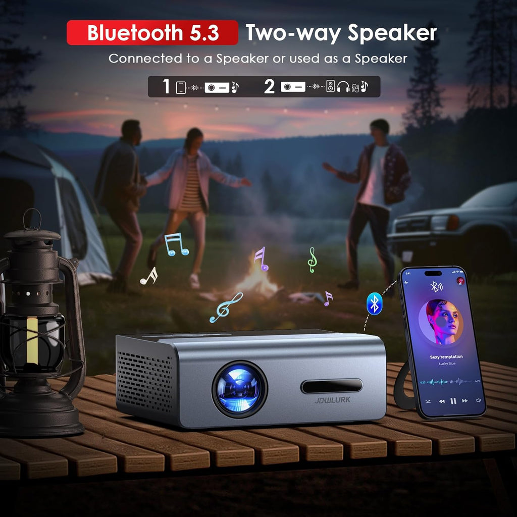 Electric Focus Projector with Wifi and Bluetooth, 22000L Auto Keystone Outdoor Projector 4K Support, JOWLURK Native 1080p Movie Projector for iOS/Android/TV Stick/HDMI/USB/Laptop/PS5