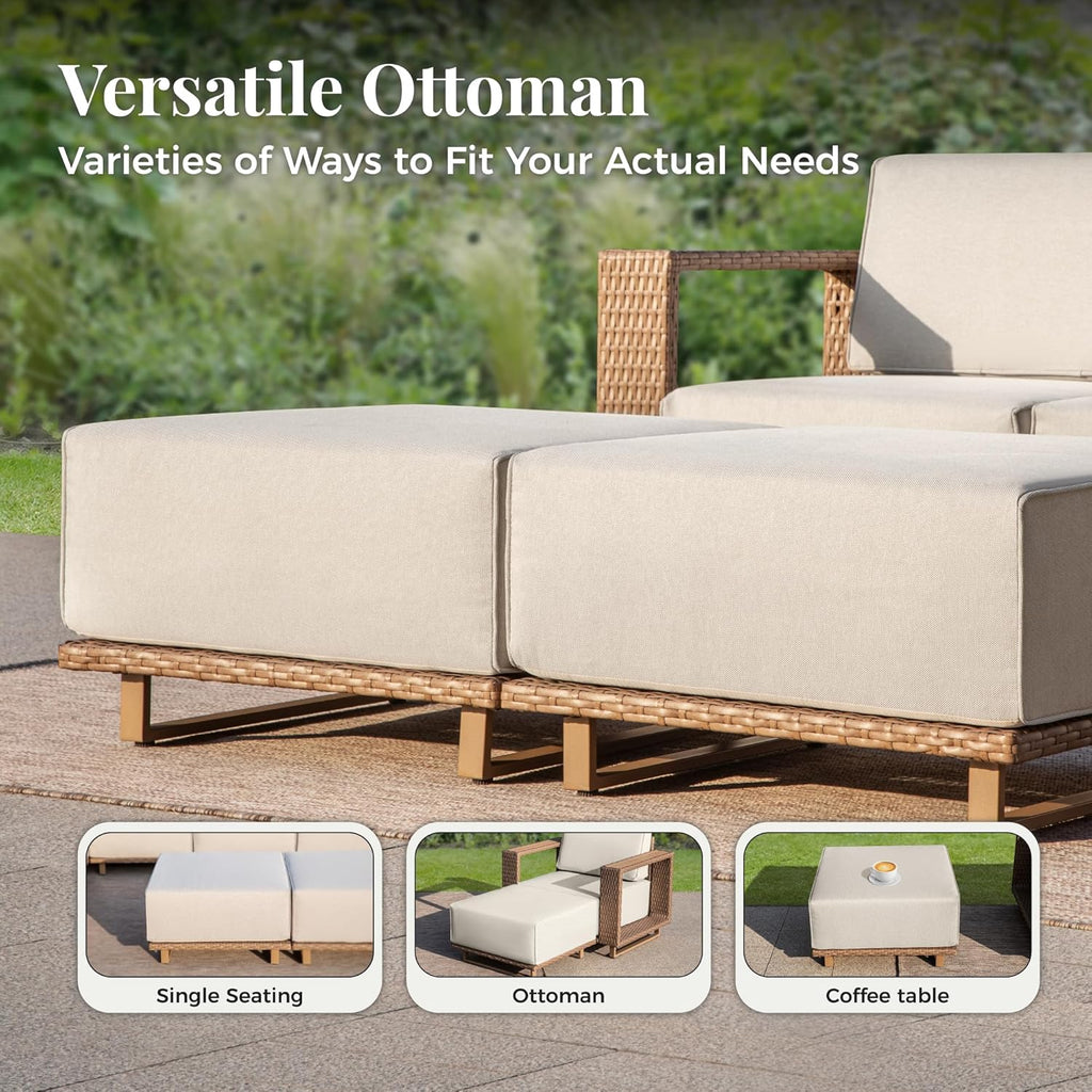 MIXPATIO Patio Sectional Furniture Set, 6 Piece Outdoor Wicker Sofa Couch Set, Yellow Rattan Modular Outdoor Conversation Sets with 10" Extra Thick Cushions, Low Profile Lawn Deck Garden Furniture