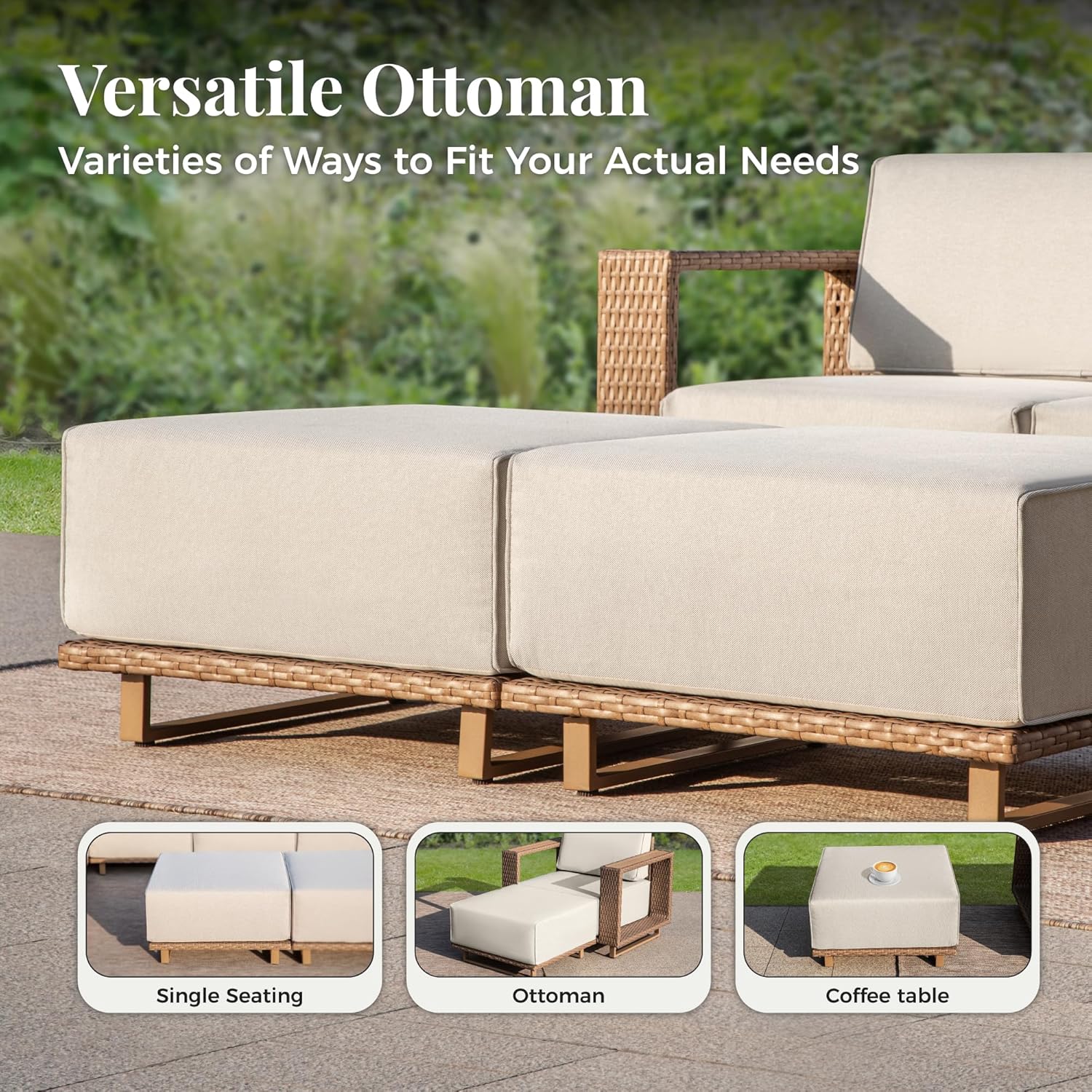 MIXPATIO Patio Sectional Furniture Set, 6 Piece Outdoor Wicker Sofa Couch Set, Yellow Rattan Modular Outdoor Conversation Sets with 10" Extra Thick Cushions, Low Profile Lawn Deck Garden Furniture