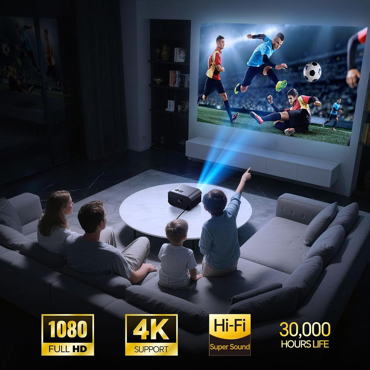 Home Projector with WiFi and Bluetooth, Native 1080P, 4K Support, Portable Smart Projector, Mirror Screen, Compatible with Android, iOS SmartPhone/PC/PS5/TV Stick for Home Movies