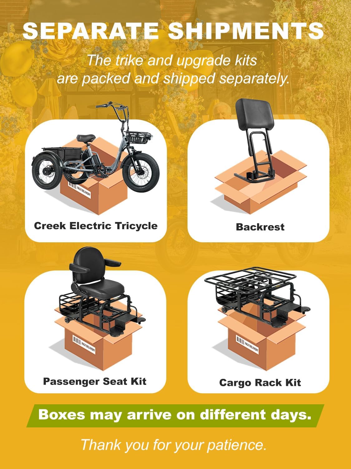 Creek Folding Electric Tricycle for Adults, Etrike with Passenger Seat & Backrest, 1000W 20MPH 80Miles Fat Tire Electric Trike, 3 Wheel Electric Bike, Reverse, Parking, Differential, Gray