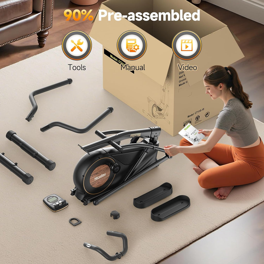 Niceday Elliptical Exercise Machine, Elliptical Machine for Home, Magnetic Elliptical Trainer with 15.5IN-19IN Stride, 16 Resistance Levels, 400LBS Loading Capacity, Support Kinomap APP