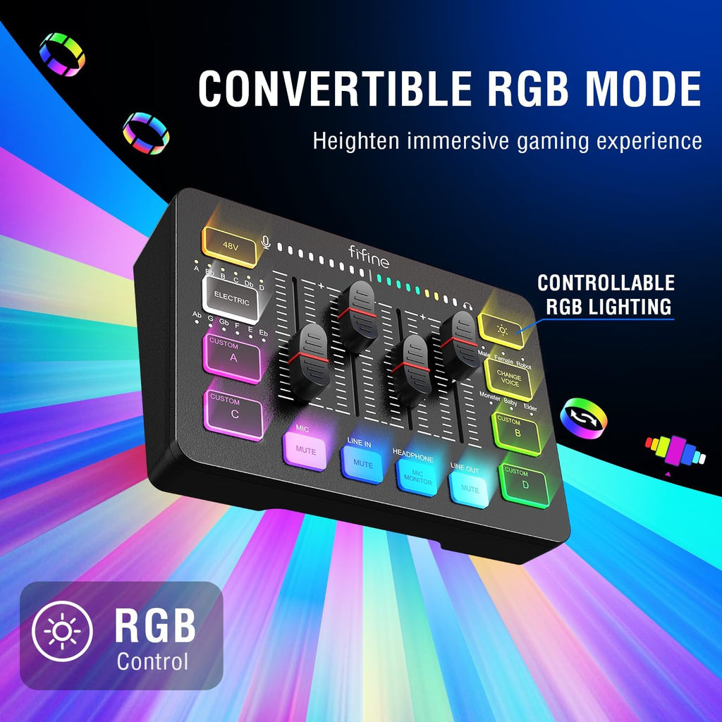 FIFINE Gaming Equipment Bundle, Dynamic XLR/USB Gaming Microphone Set with Streaming Audio Mixer for Podcast Recording Video Vocal, RGB Gamer Set with Volume Fader/XLR Interface for PC-AmpliGame KS5