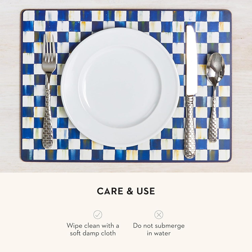 MACKENZIE-CHILDS Set of 4 Cork-Back Placemats, Hard-Finish Table Mats, Blue-and-White Royal Check