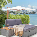 Greesum Outdoor Daybed Set Multifunctional Wicker Lounge Bed Furniture with Two Side Tables, Cushions, Storage Bench for Porch Lawn Patio Beach, OneSize, Gray