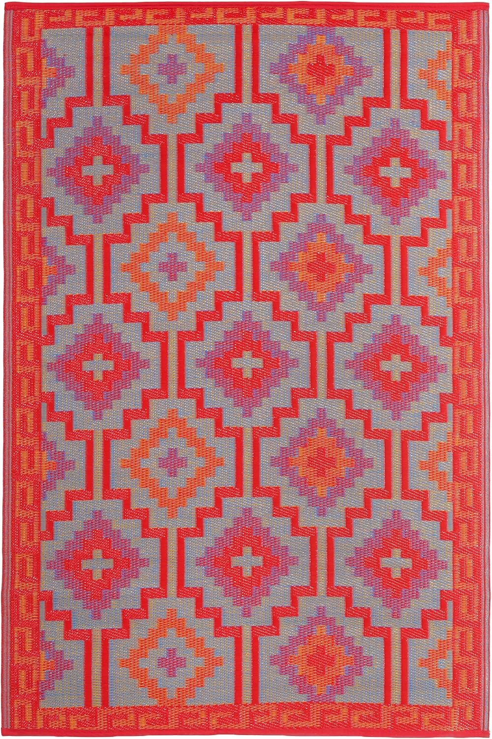 Fab Habitat Outdoor Rug - Waterproof, Fade Resistant, Crease-Free - Premium Recycled Plastic - Vintage Boho Kilim - Large Patio, Deck, Sunroom, Camping, RV - Lhasa - Orange & Violet - 6 x 9 ft