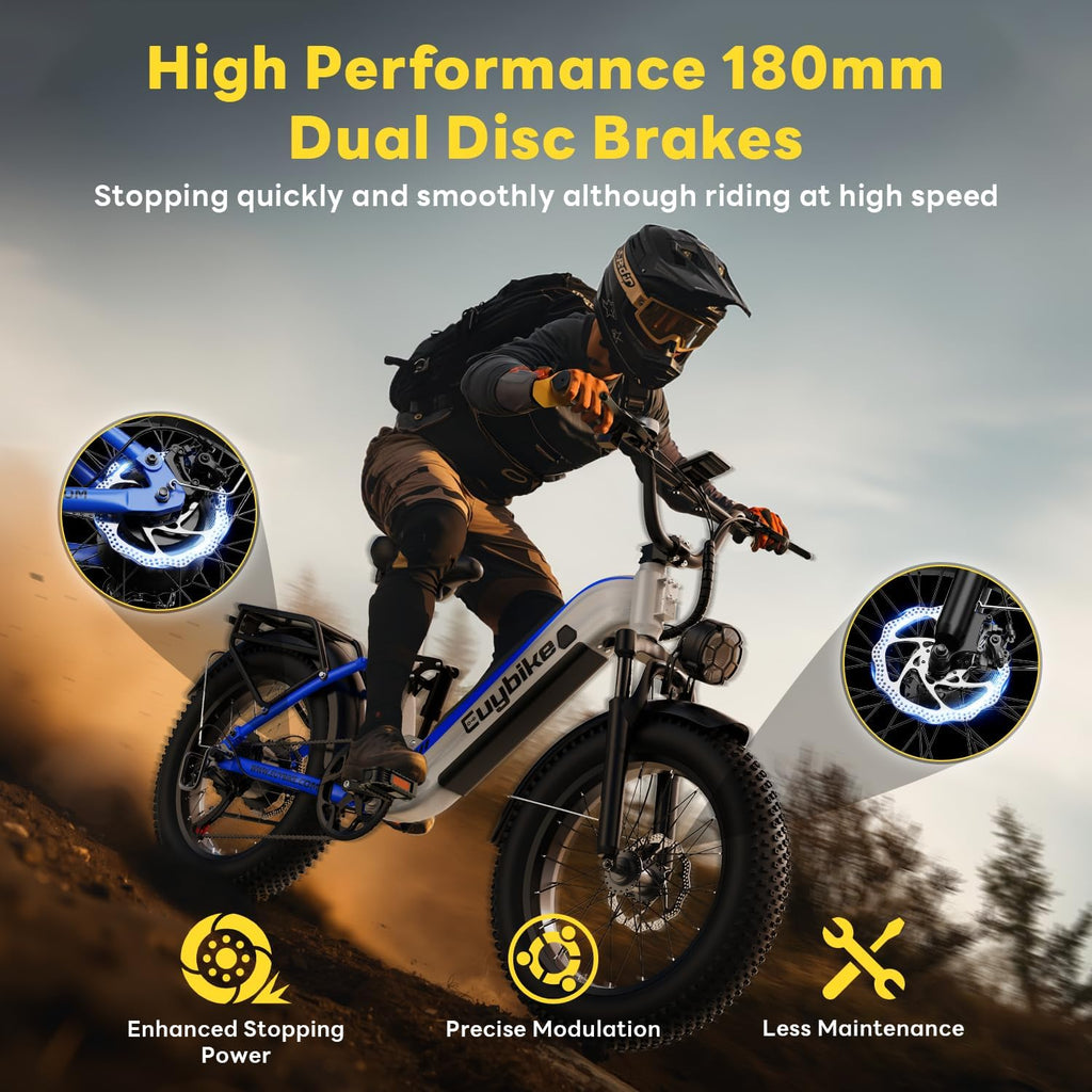EUYBIKE Electric Bike for Adults 1400W Peak, 48V 20AH(960WH) Removable Battery, 20"x4" Fat Tire Full Suspension 80 Miles Range Step-Thru Hunting Ebike, 7-Speed Dual Brakes Electric Bicycle