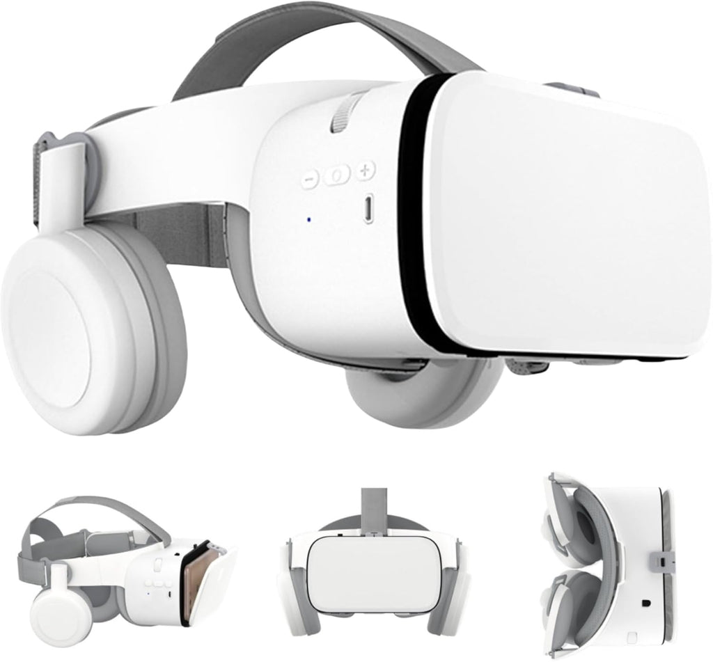 VR Headset for Phone, Virtual Reality Glasses with Bluetooth Headphones for Adults and Kids Play 3D VR Games Movies (White VR Only)