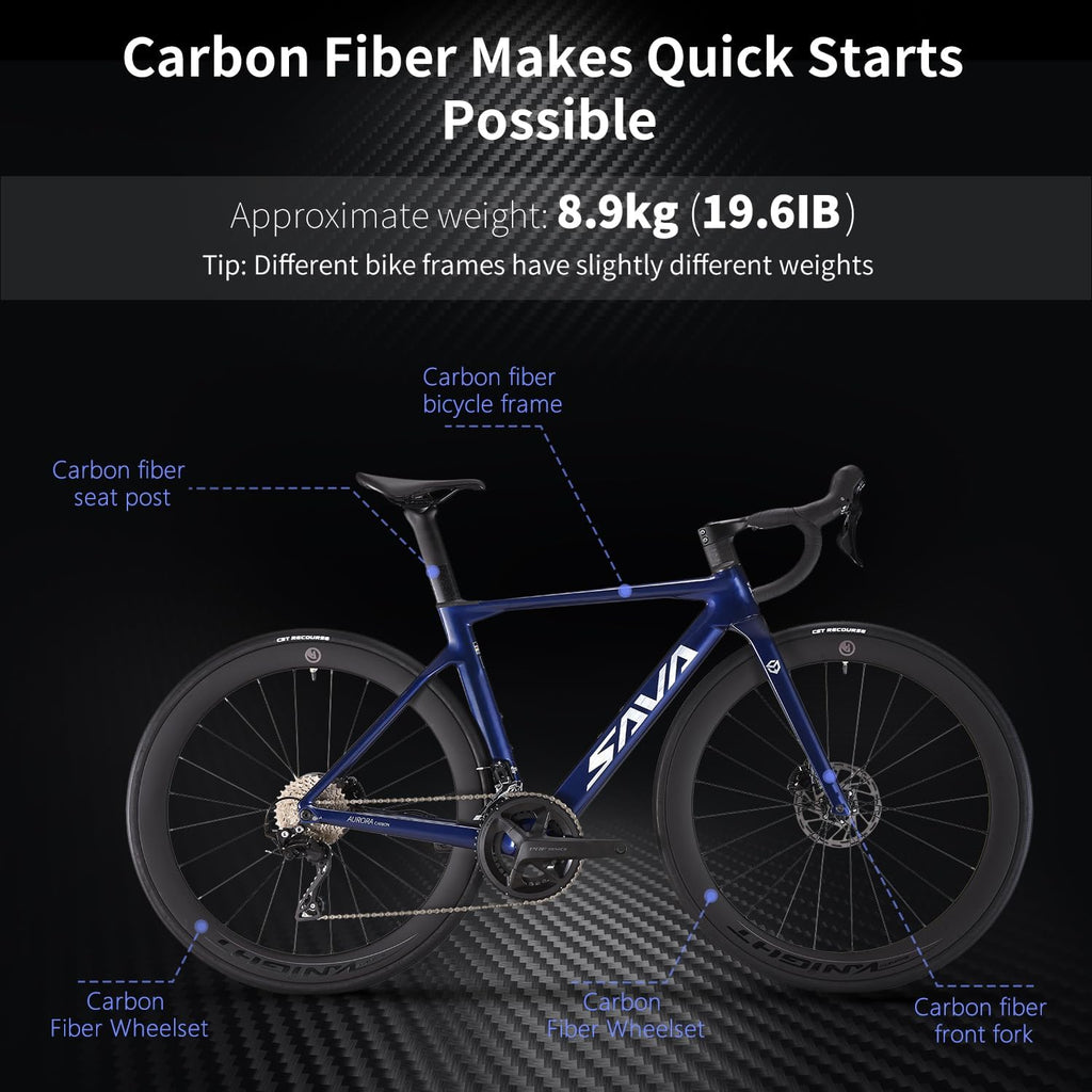 SAVADECK Carbon Fiber Road Bike, Hydraulic Oil Disc Bike with Carbon Fiber Frame and Wheelset, Lightweight Full Carbon Racing Bicycle with Shimano R7120 24S Shift Set for Adults
