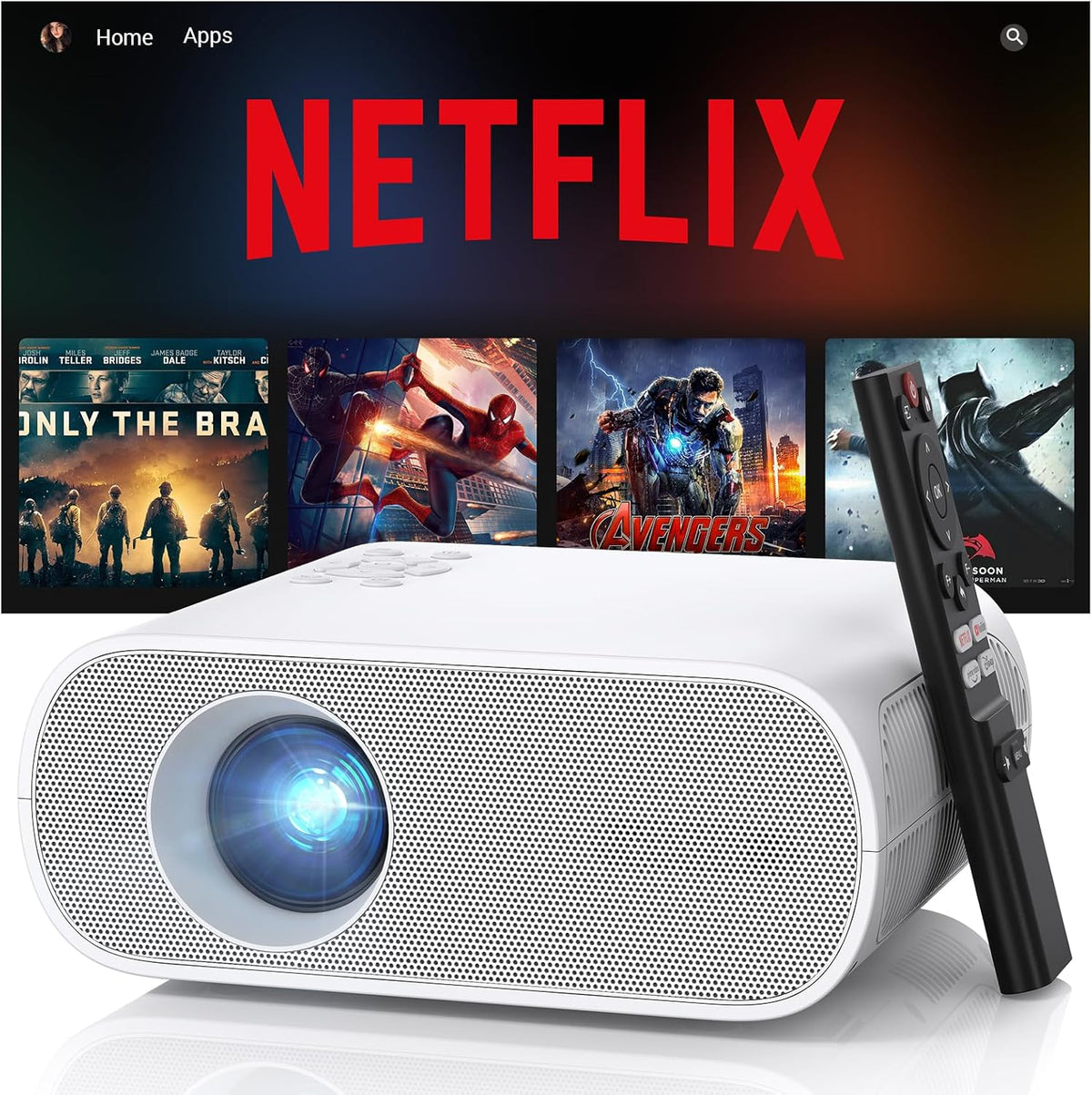 1500 ANSI Official Licensed Smart Projector, Compatible with Netflix, HOMPOW 4K Full HD Home Theater Projector with WiFi and Bluetooth, Built-in Apps, Electric Focus Outdoor & Indoor Movie Projector