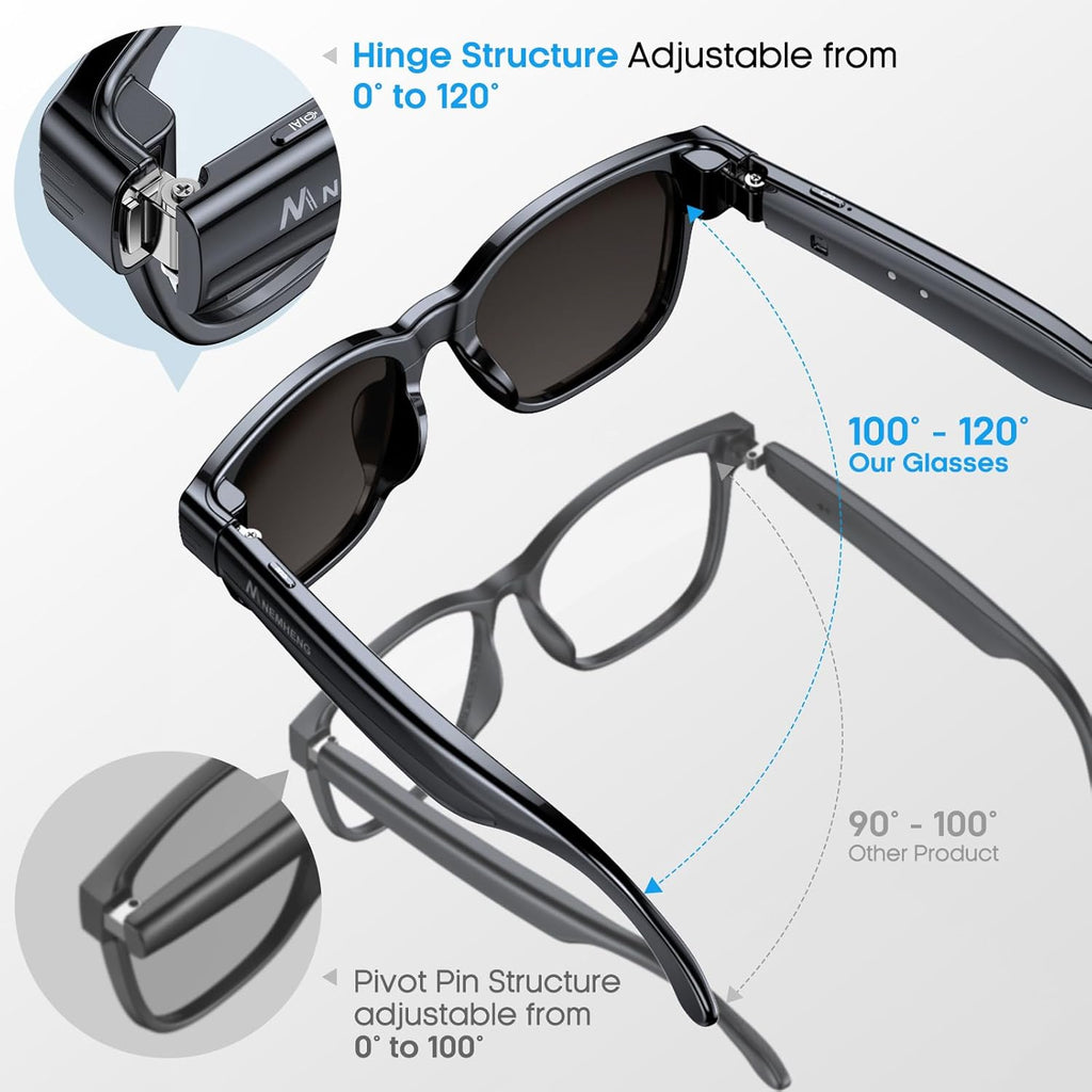 Nemheng AI Smart Glasses with 800mp Camera – Real-Time Translation in 139 Languages,1200p Video Recording,Open-Ear Audio,Object Recognition for iOS Android