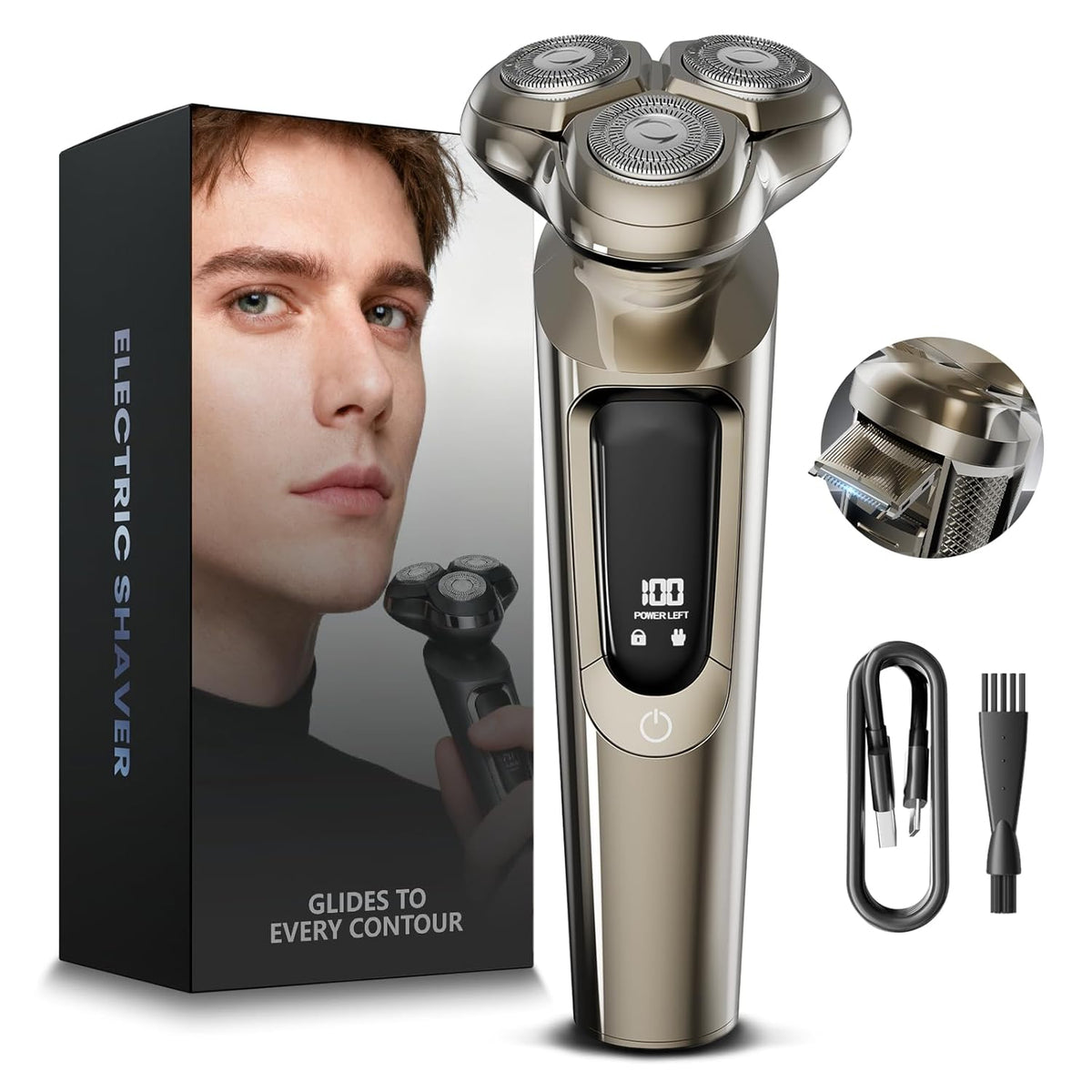 Electric Razor for Men, 3D Flex Blades with Pop-Up Trimmer, IPX8 Waterproof, Type-C Quick Charge, LED Display, Travel Lock, Wet & Dry Shave, Sleek Gunmetal