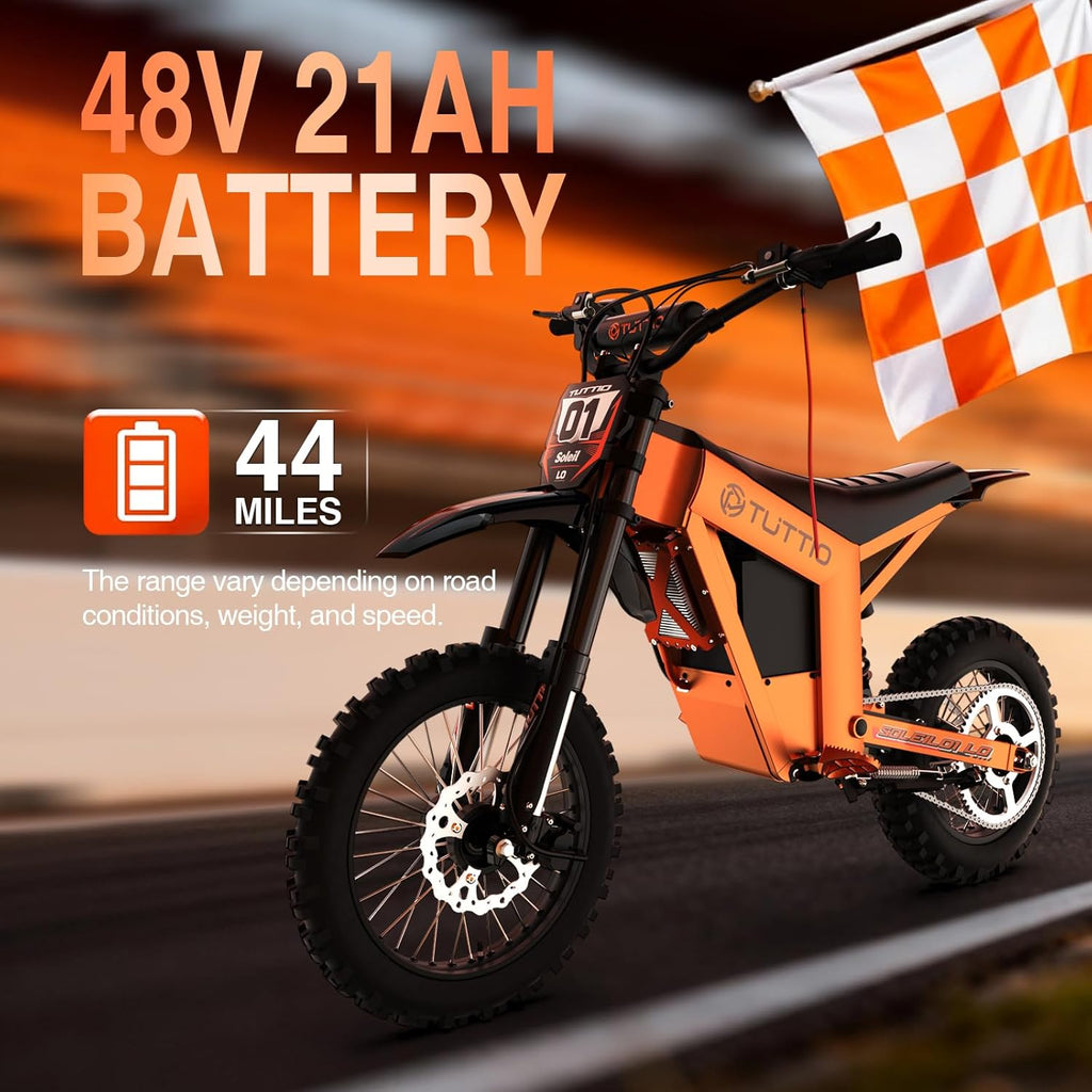 Tuttio Electric Dirt Bike Teens Adults 2000W/3000W 220NM 37MPH Electric Bike 48V 21AH Removable Battery with Hydraulic Brakes (21AH Dirt Bike)