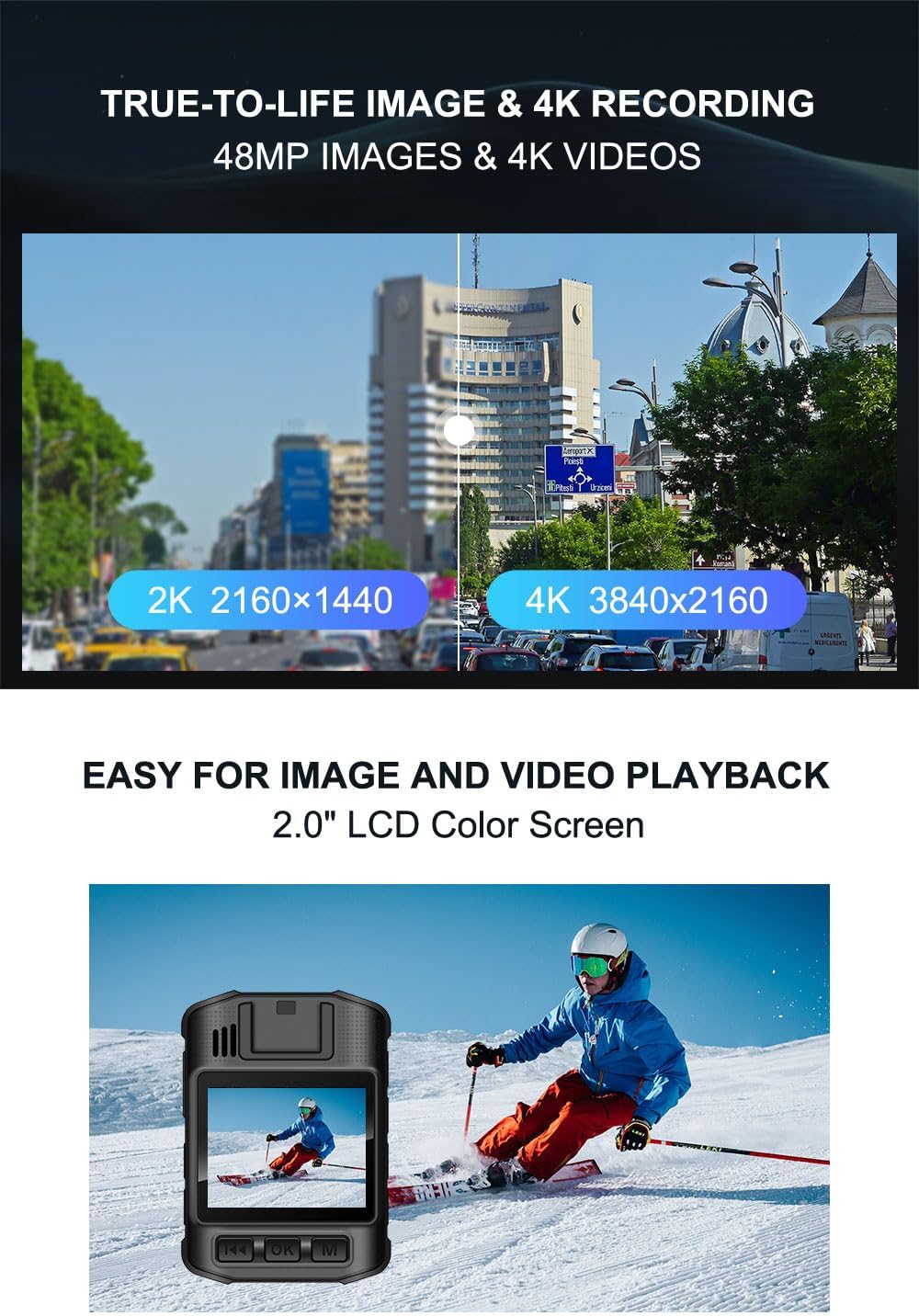 AeroTek Mini 4K Body Camera with Audio and Video Recording, GPS Bodycam with Ultra Infrared Night Vision and Fast Charging for Police, Law Enforcement and Delivery