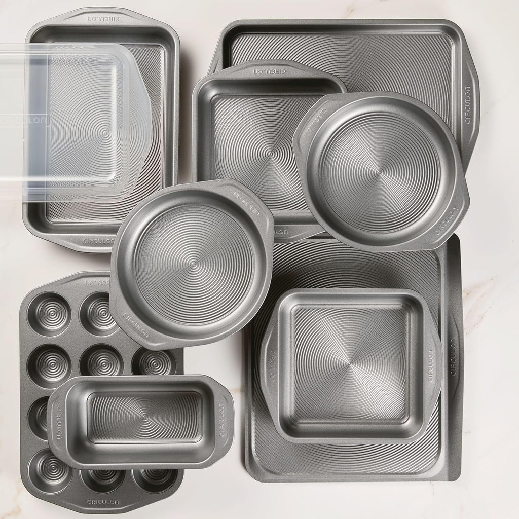 Circulon Total Nonstick Bakeware Set, Metal Baking Pans Set, 10-Piece, Gray