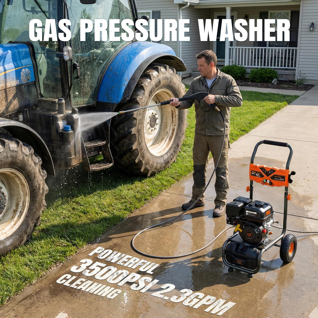 Gas Powered Pressure Washer 3500 PSI - 2.3 GPM Heavy Duty High Power Washer,212CC 7HP Engine with 25Ft Pressure Hose, Axial Aluminum Pump, Soap Tank, 4 Quick Connect Nozzle (Coral)