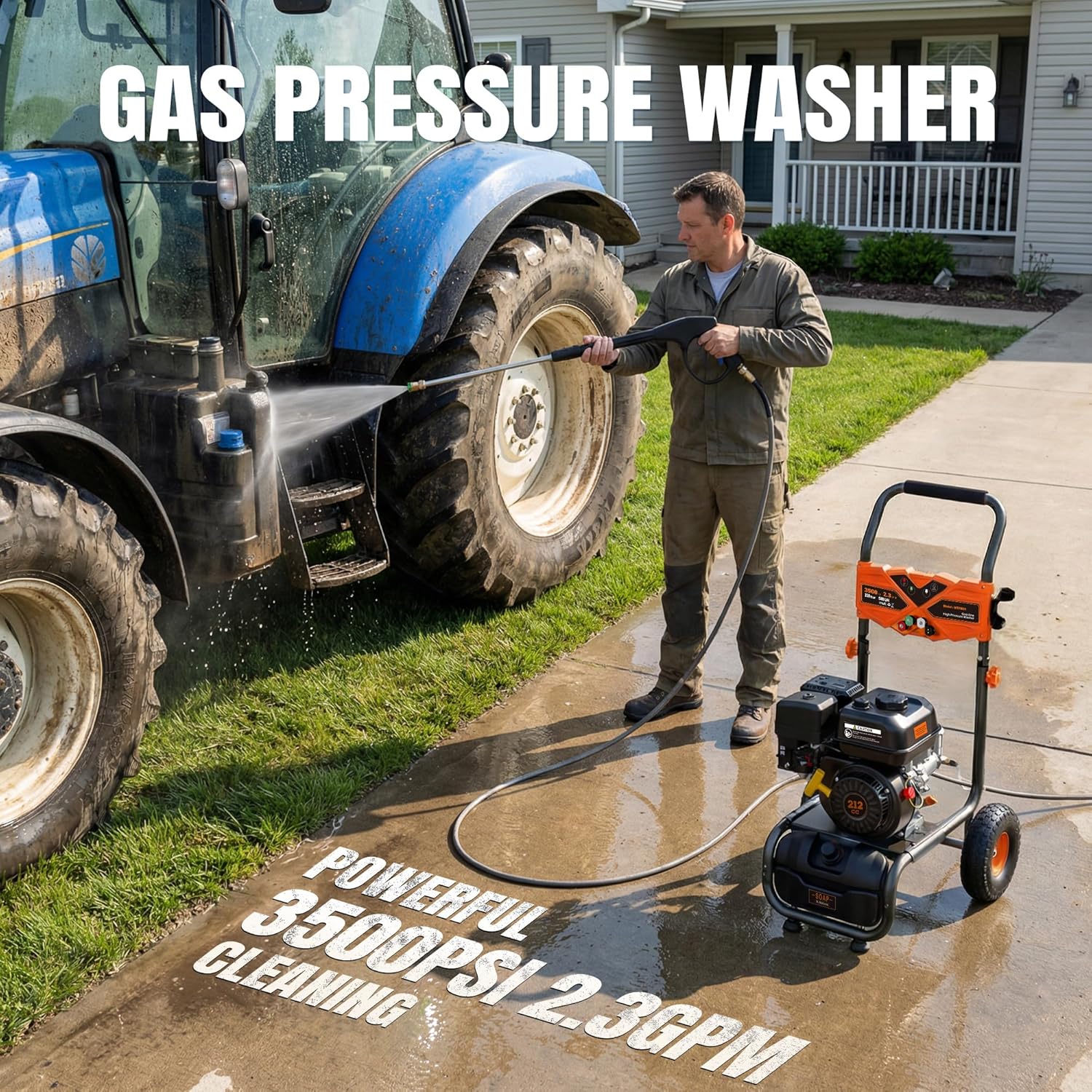 Gas Powered Pressure Washer 3500 PSI - 2.3 GPM Heavy Duty High Power Washer,212CC 7HP Engine with 25Ft Pressure Hose, Axial Aluminum Pump, Soap Tank, 4 Quick Connect Nozzle (Coral)