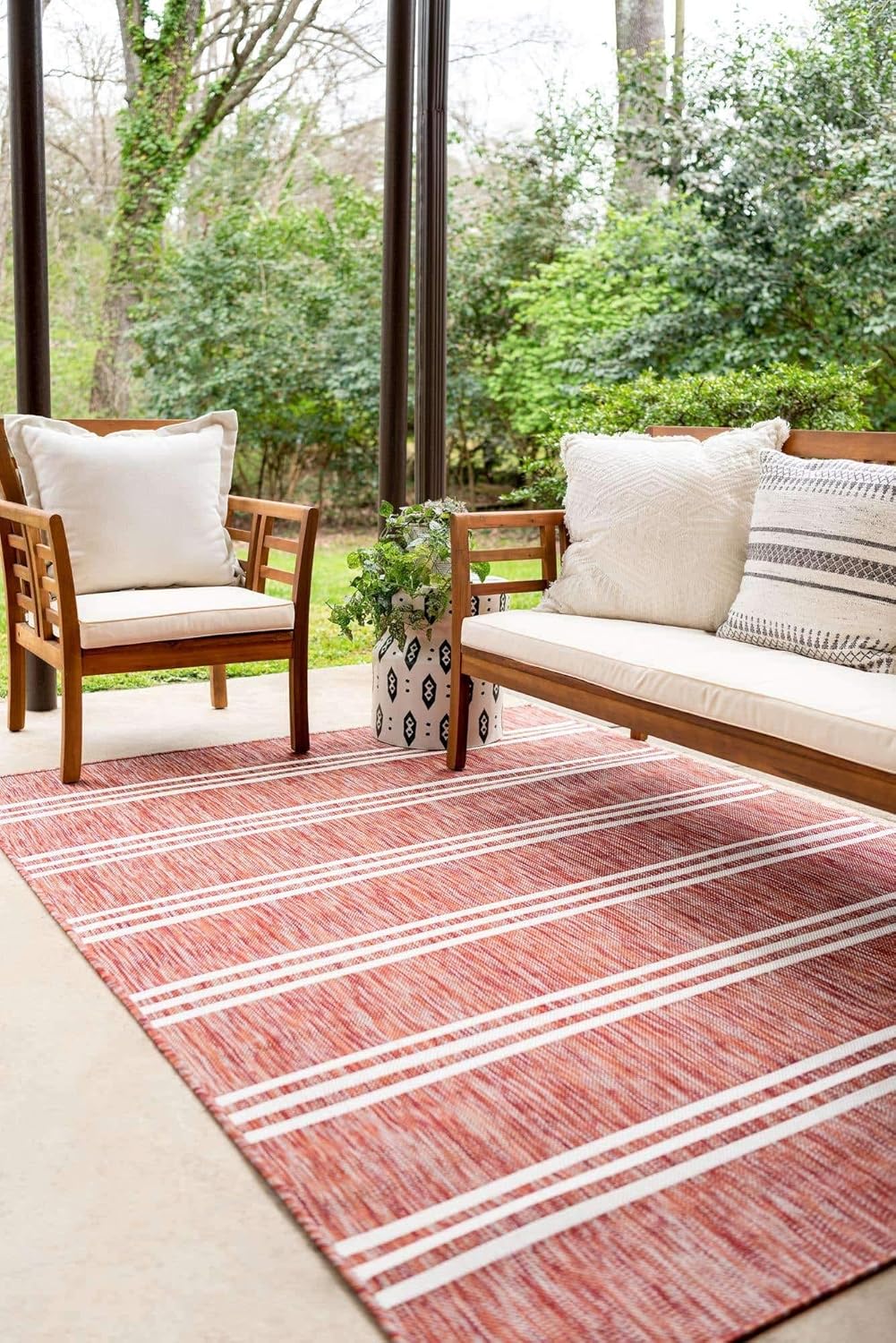 Unique Loom Outdoor Collection Area Rug - Anguilla (9' x 12' Rectangle, Rust Red/ Ivory)