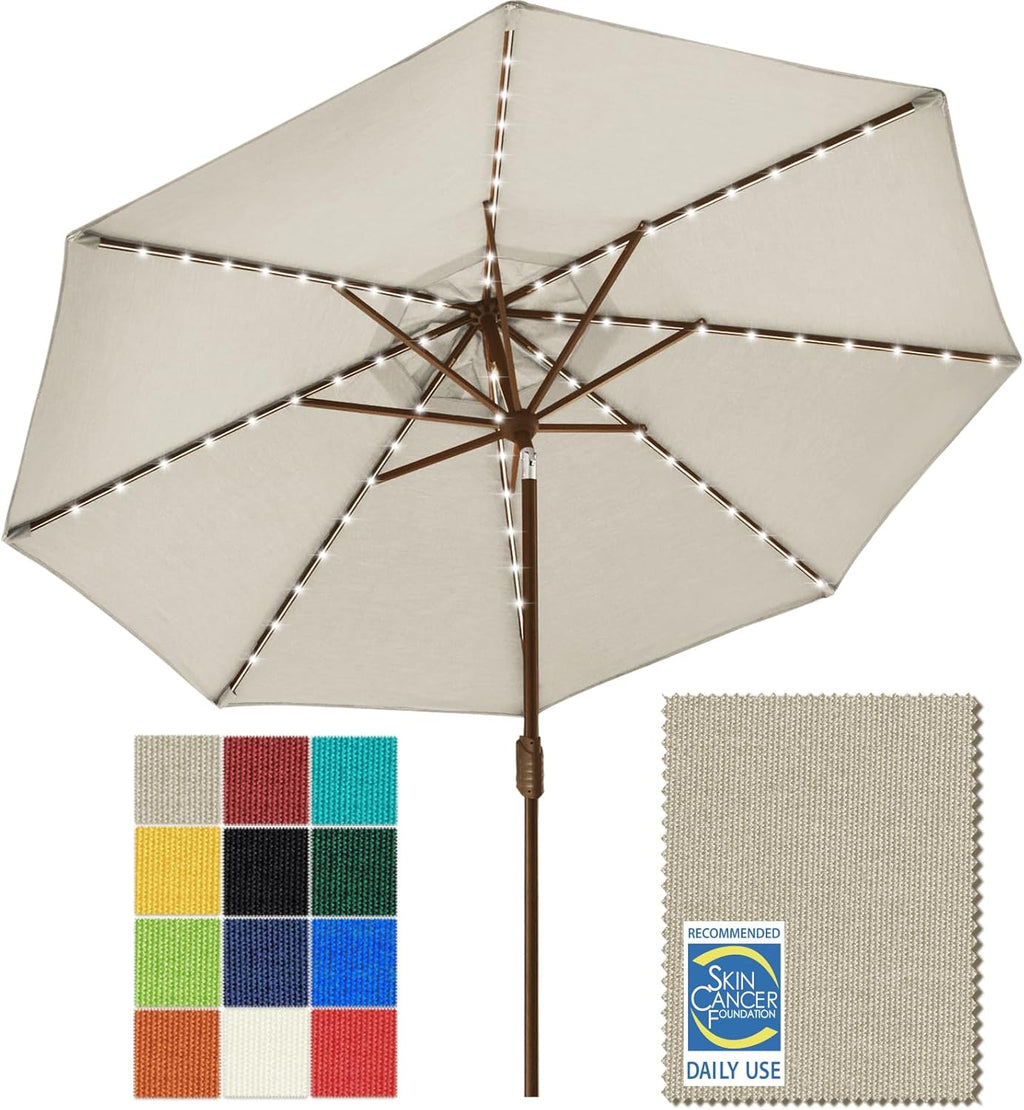 EliteShade USA 10-Year-Non-Fading 9ft Market Patio Umbrella, Commercial Grade Table Sun Umbrella with 80 Solar LED Lights, Crank Open, Windproof & UPF 50+ UV Protection for Garden, Deck, Pool, Backyard, Antique Beige