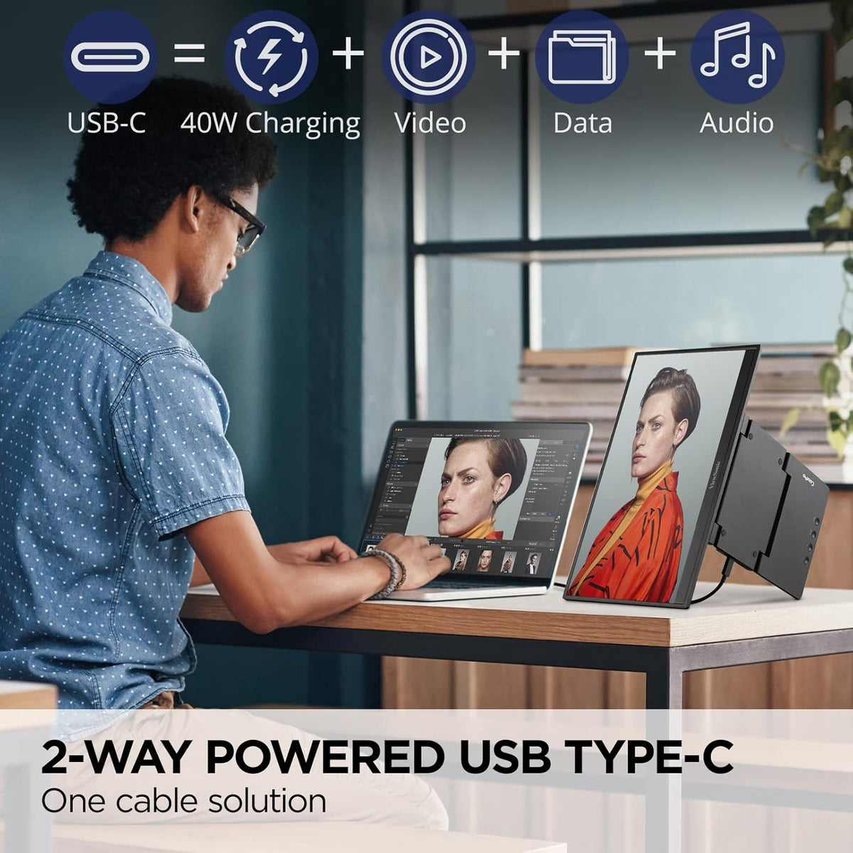 ViewSonic VP16-OLED 15.6" Portable 1080p OLED Monitor with 60W USB-C and mini-HDMI, and Ergonomic Stand(Renewed)