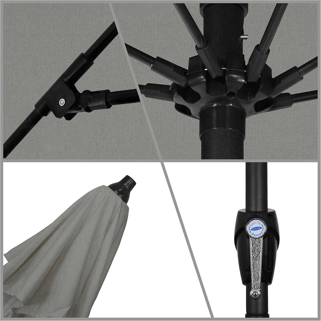 California Umbrella 12-Year Protection 9-Ft Outdoor Patio Umbrella, Sunbrella Fade-Resistant Acrylic Fabric, Auto Tilt and Crank, Heavy-Duty Aluminum Frame/Reinforced Ribs, Bronze Pole, Charcoal