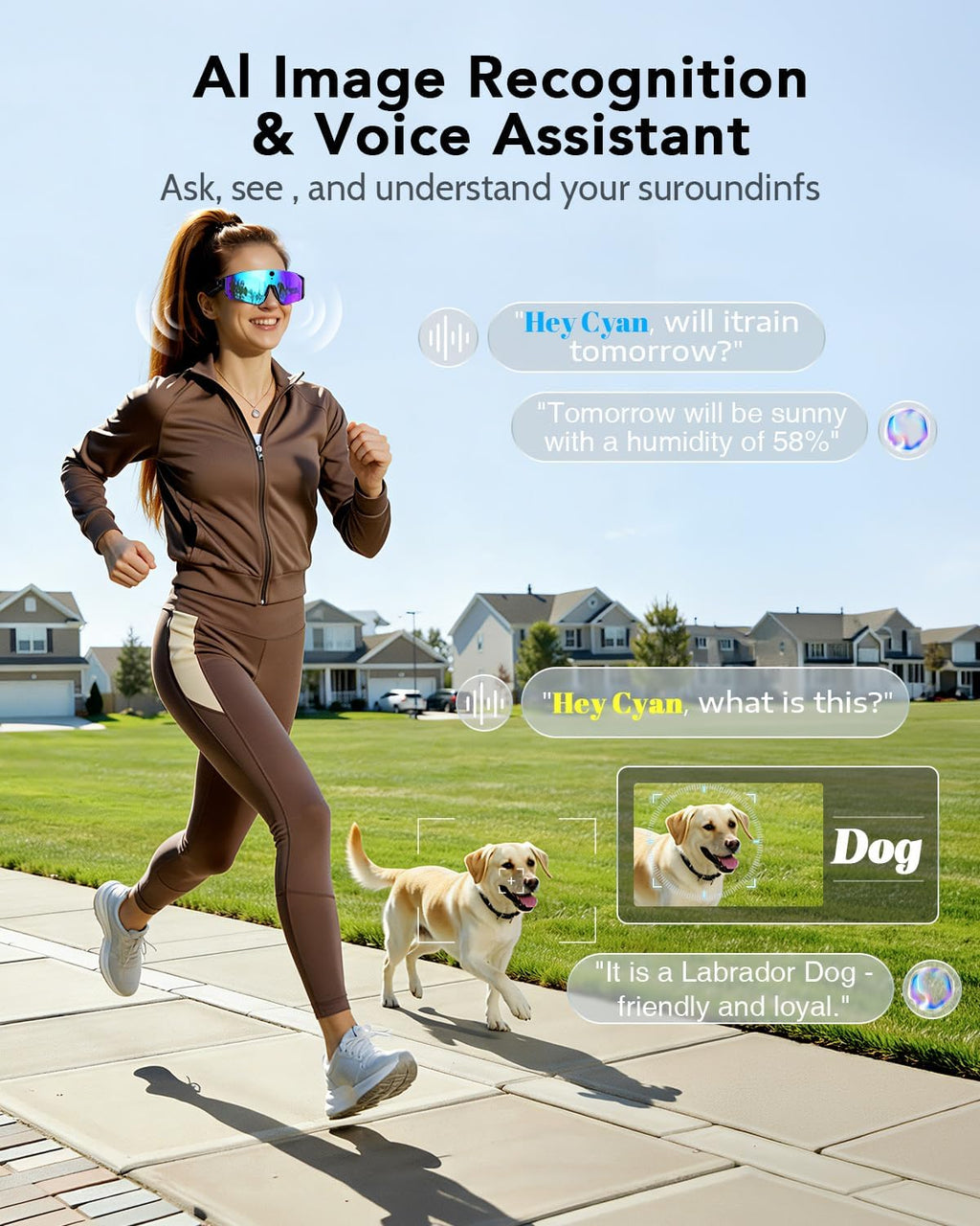 AI Smart Glasses with Camera, HD POV Video Recording, Voice Interaction, Bluetooth Audio for Sports & Outdoor