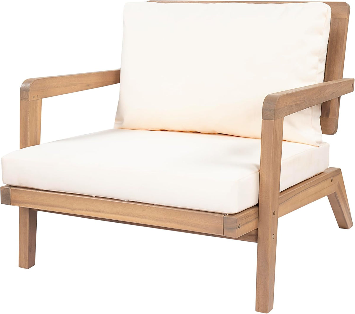 Christopher Knight Home Maeve Set of 2 Mid Century Modern Patio Furniture Acacia Wood Club Chairs, Outdoor Lounge Chairs, Relaxing Armchairs/Accent Chairs with Cushions for Patio, Light Teak+Beige