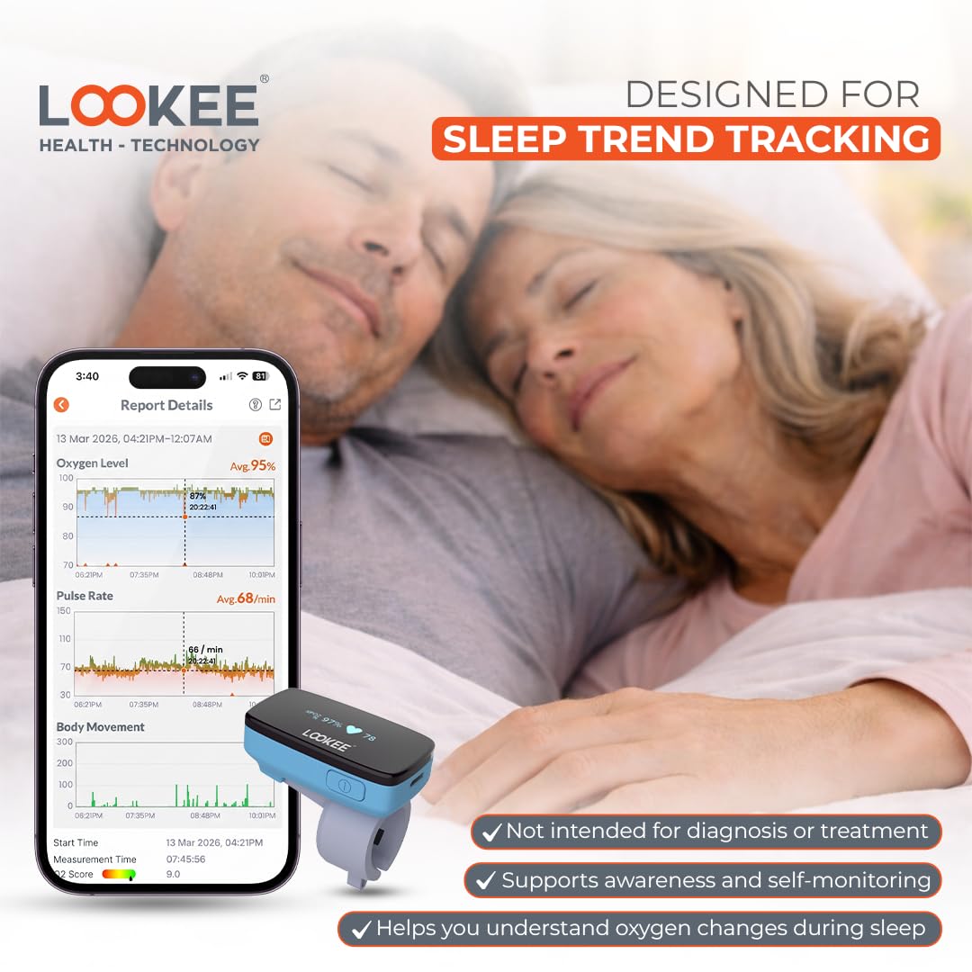 LOOKEE Ring-Pro Wearable Oxygen Monitor with Vibration Reminder for Low O2 - Continuous Pulse Oximeter -Rechargeable Blood Oxygen Saturation Tracker for SpO2 & PR - Free APP & PC Reports