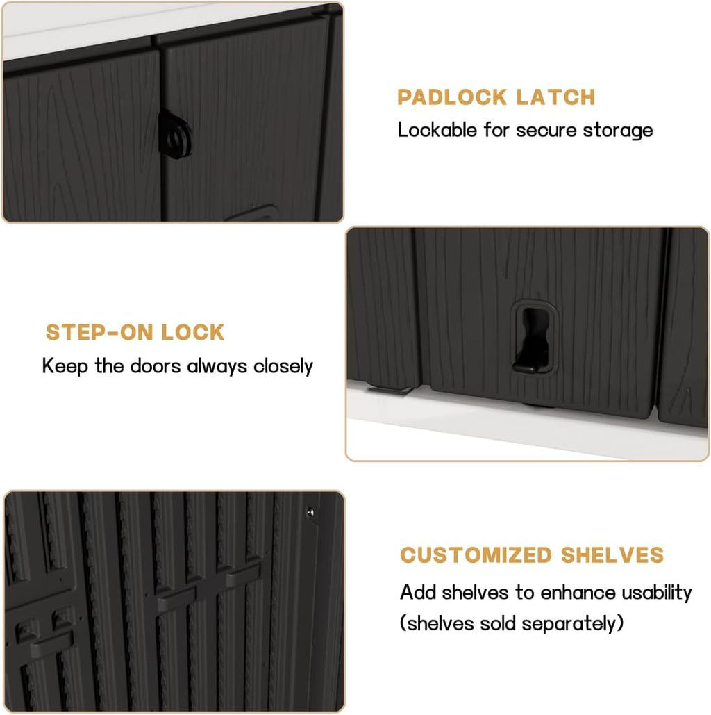 KINYING Outdoor Vertical Storage Shed,57 Cu.ft Outdoor Storage Cabinet Waterproof,Resin Sheds & Outdoor Storage Clearance for Garden,Patio,Backyard,Lockable (Black)
