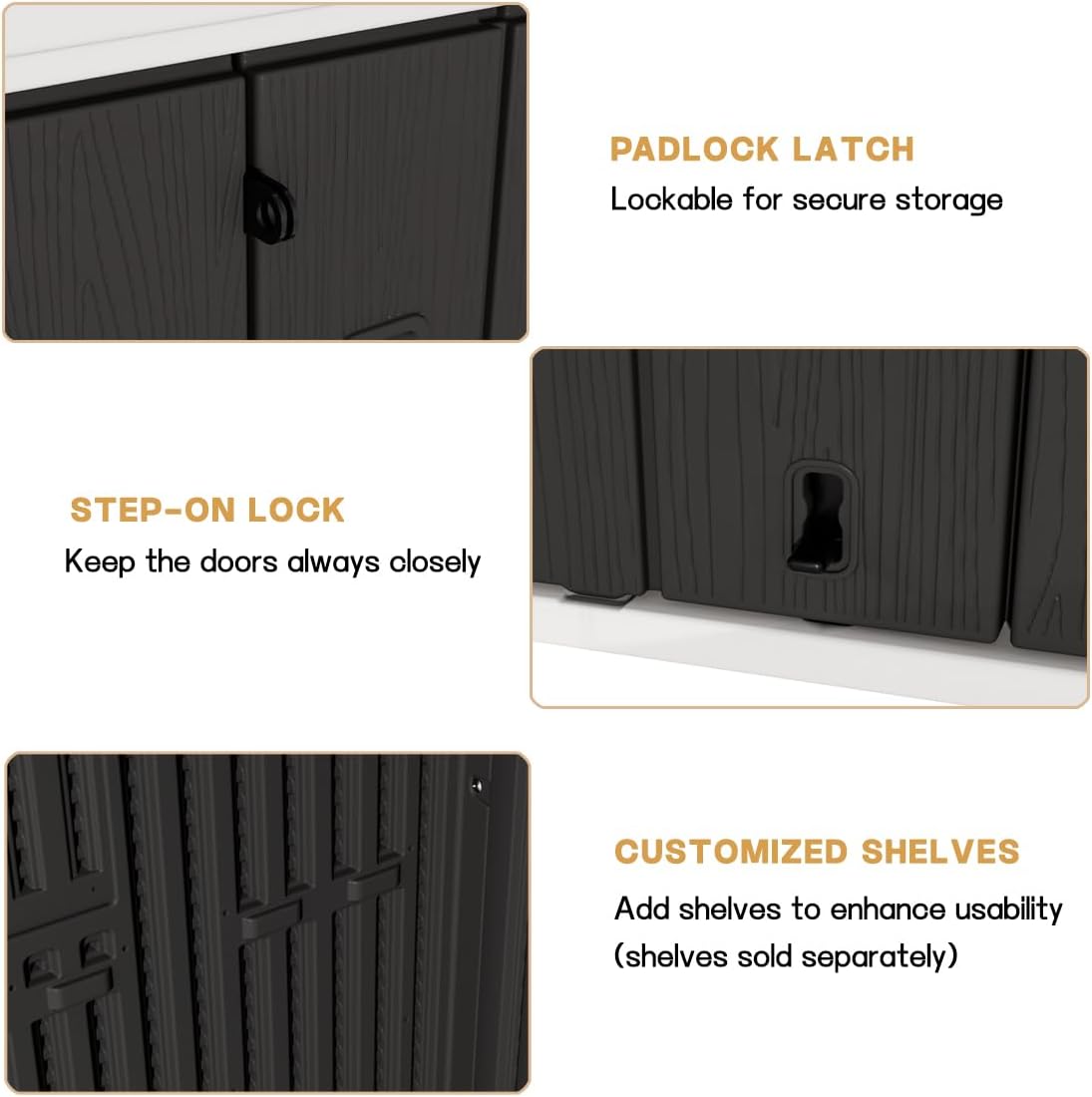 KINYING Outdoor Vertical Storage Shed,57 Cu.ft Outdoor Storage Cabinet Waterproof,Resin Sheds & Outdoor Storage Clearance for Garden,Patio,Backyard,Lockable (Black)