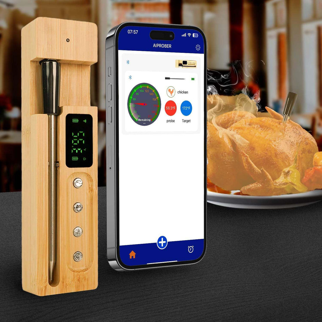 Wireless Meat Thermometer Digital, Smart Bluetooth Instant Read Thermometer .±0.9℉ Accuracy, IP68 Waterproof Food Thermometer for Oven, Smoker, BBQ, Rotisserie, Kitchen