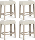 Giantex 24" Bar Stools Set of 4, Upholstered Counter Height Saddle Bar Stools with Footrest and Wood Legs, Farmhouse Button Tufted Backless Barstools for Kitchen Island, Dining Room, Cafe, Beige