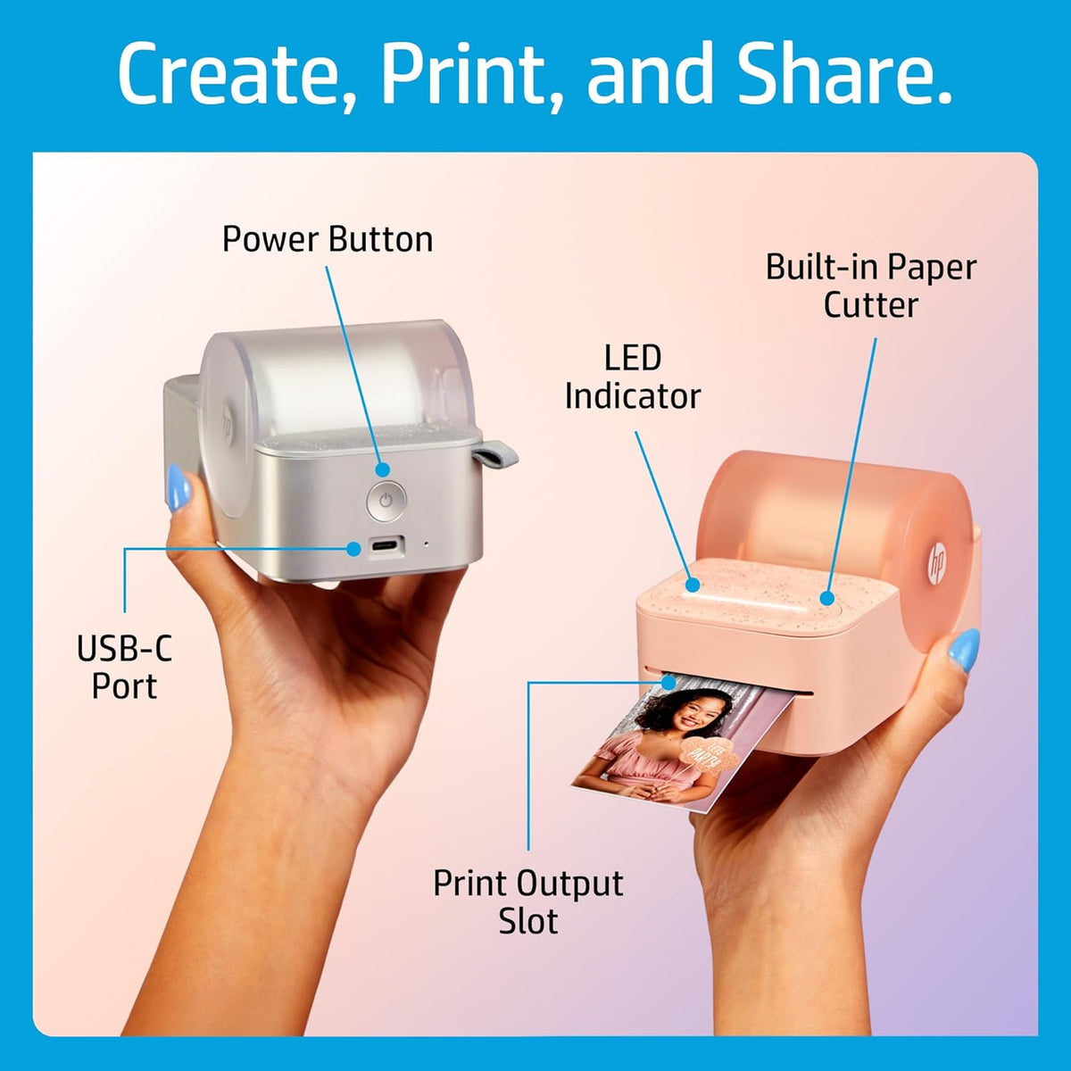HP Sprocket Panorama Instant Color Label & Smartphone Photo Printer - Portable - Personalize Prints 2” x .5”- 9” on Zink Sticky-Back Photos - Create Photobooth Strips & Custom Designs in App - Grey