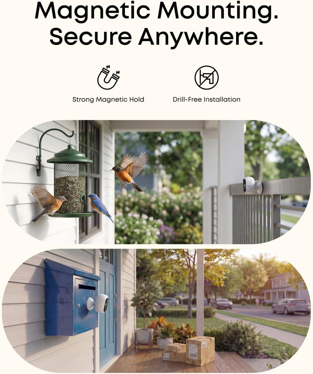 eufy Security eufyCam C35 4-Cam Kit with Solar Panel, Wireless Security Camera, Outdoor and Indoor, Magnetic Mount, Color Night Vision, Local Storage, No Monthly Fee, IP67, Build-in 8GB, White