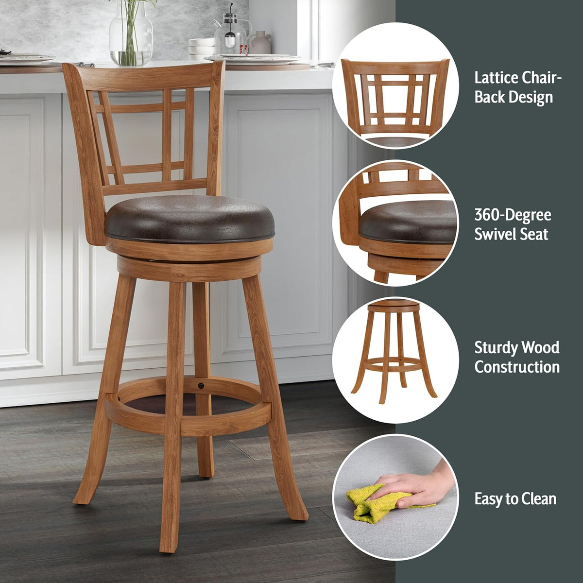 Hillsdale Fairfox 30.5" Wood Swivel Bar Height Stool, Oak