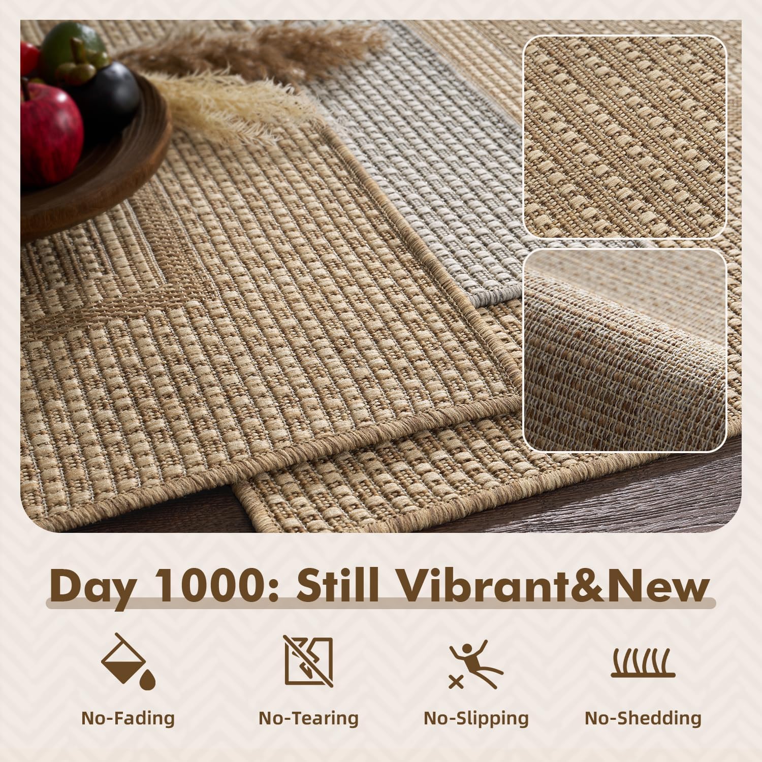 MontVoo-Outdoor Rug-Patio Rug 8x10 ft Polypropylene Indoor Outdoor Rugs Outdoor Carpet for Patio Deck Balcony Porch, Textured Weave, Durable for High Traffic, Fade-Resistant, Modern Neutral Brown
