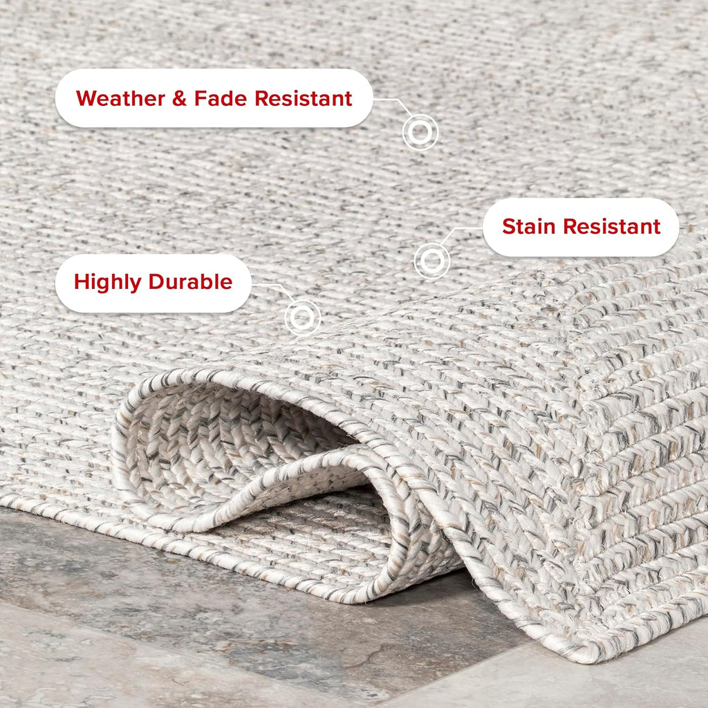 nuLOOM 4' x 6' Solid Hand Braided Indoor/Outdoor Area Rug, Pet-Friendly, High Traffic, Weather Resistant, for Patio, Balcony, Bedroom, Living Room, Dining Room, Wynn Ivory