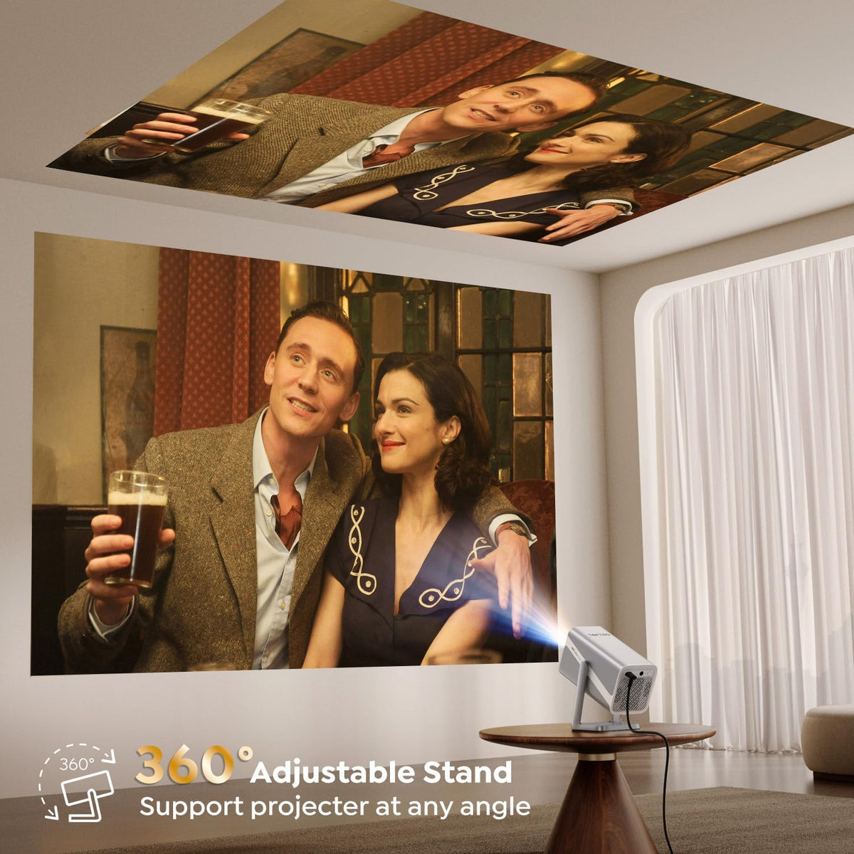 4K Support/Auto Focus/360°Adjustable StandSmart-Projector-4K with WiFi 6 and Bluetooth5.2, Native 1080P Mini Portable Projector, Dolby Audio, TOPTRO Outdoor Movie Proyector Compatible with Netflix