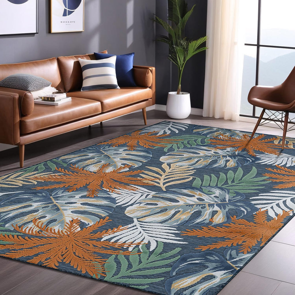 Luul Home Floral Indoor Outdoor Rugs 9x12 Large Area Rug for Living Room, Patio Decor, Kitchen, and Entryway Rug, Washable Stain Resistant Outside Carpet Midnight 9 x 12