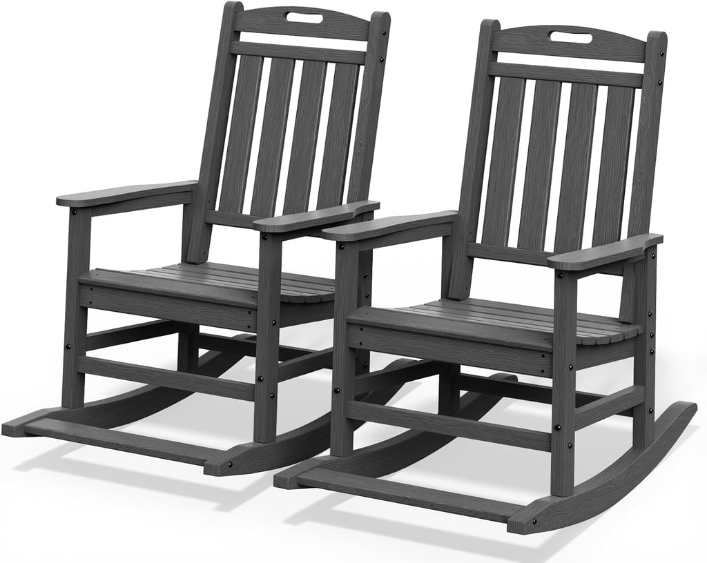 Ayge Patio Rocking Chair Set of 2 .HDPE Outdoor Rocking Chair for for Garden,Porch,Lawn,Yard,Grey