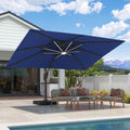 9x12 FT Cantilever Patio Umbrella with Led Lights Double Top Outdoor Rectangular Large Heavy Duty Aluminum Offset Umbrellas with 7 Level Tilt 360-degree Rotation for Pool Garden Deck, Navy
